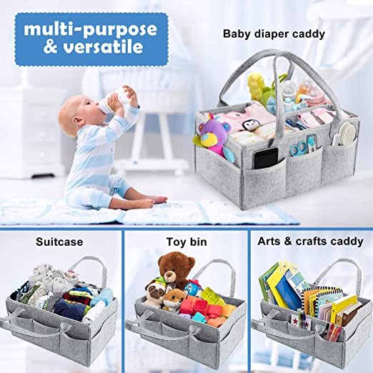 Baby Diaper Caddy Organizer Bag-Portable Storage Basket, Essential Bag (gray color)